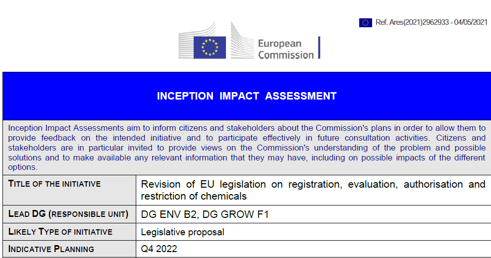 Revision of EU REACH; Inception Impact Assessment (IIA) on chemicals strategy actions
